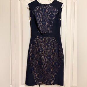 Adrianna Papell Navy and Nude Lace Dress